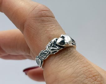 Silver "Forest Frog" Ring – Adjustable, Handmade, Nature-Inspired, Unique Gift