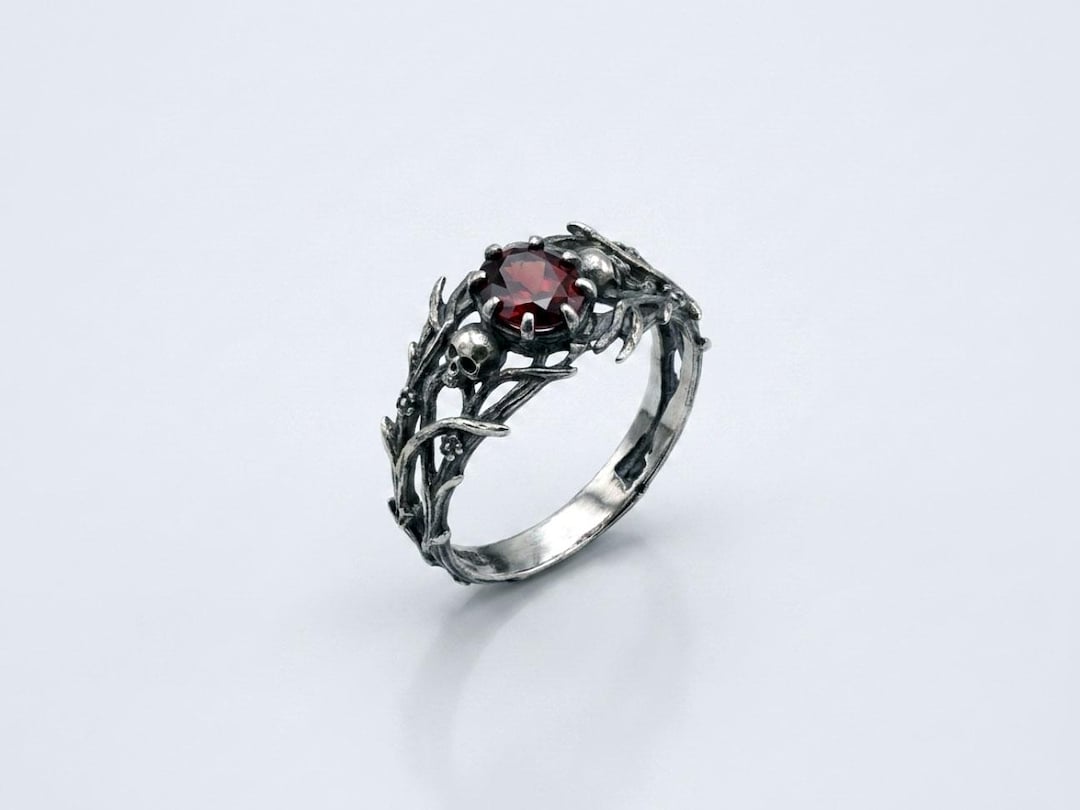 Gothic Skull Ring: 925 Silver Tree Branch, CZ Zircon Gemstone - Etsy