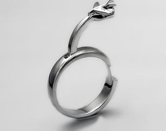 Silver Airplane Ring – Handmade Pilot Gift, Aviation Lover Jewelry, Customizable Plane Ring with Engraving, bump ring , flip ring, best gift