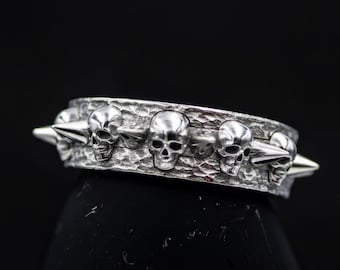 Gothic Skull Ring: Handmade 925 Sterling Silver Spike Band