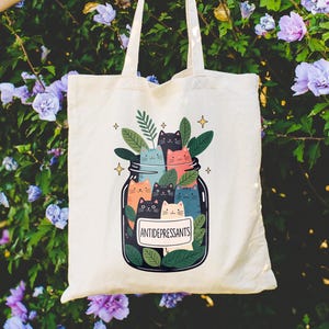 Sac fourre-tout santé mentale, Sac fourre-tout antidépresseurs pour chats, Sac fourre-tout drôle de chat, Sac fourre-tout en toile, Sac fourre-tout pour amoureux des chats