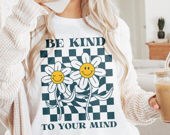 Retro Mental Health T-shirt Be Kind to Your Mind, Mental Health Shirt Women, Y2K Shirt, Positive Shirt, Mental Health Awareness Shirt