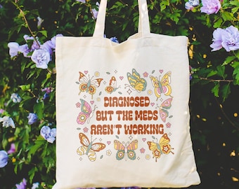 Vintage Diagnosed Tote Bag, Funny Mental Health Gift Women, Canvas Tote Bag, Mental Health Awareness, Funny ADHD Tote Bag, Chronic Illness