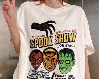 Vintage Halloween Spooky Show Shirt, Halloween Party Shirt, Midnight Show Shirt, Vampire Werewolf Frankenstein Monster Head Shirt