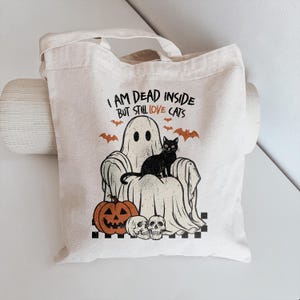 Halloween Tote Bag, Dead Inside aber Still Love Katzen Tote Bag , Mentale Gesundheit Tragetasche, Canvas Tragetasche für Süßes oder Saures Goodie Geschenktaschen