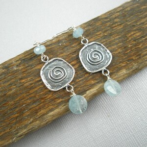 Artisan, Blue and Silver Dangles, Oxidized Silver, Organic
