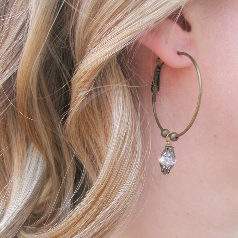 Hoop Earrings in Antique Bronze and Swarovski Crystal Etsy Sweden