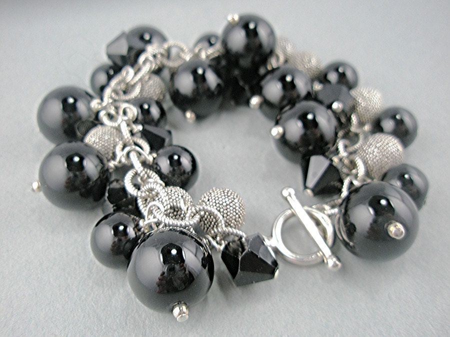 Black Onyx and Black Crystals on Sterling Silver Bracelet Etsy