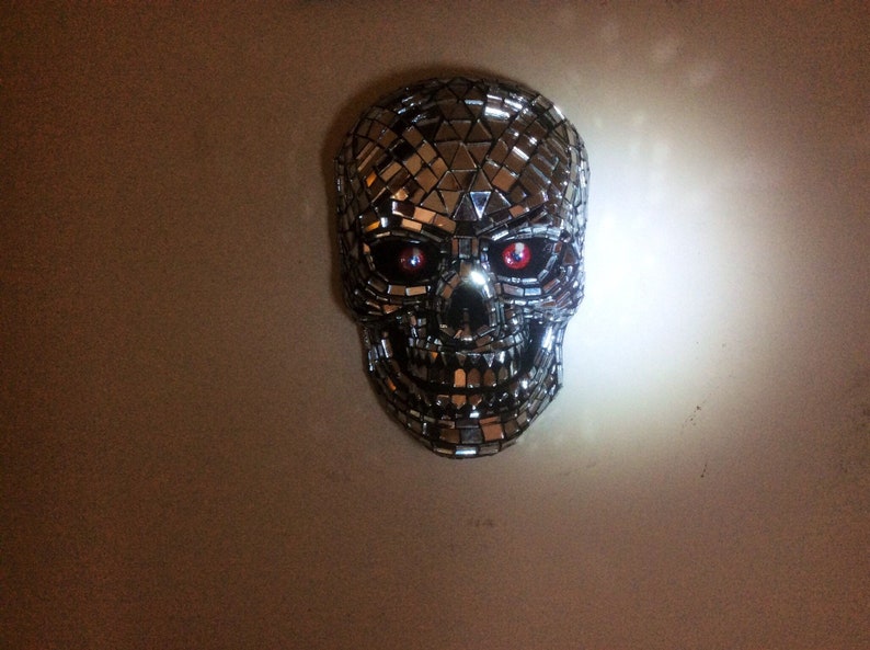 Mosaic Mirrored Concrete Skull