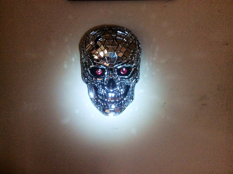 Mosaic Mirrored Concrete Skull