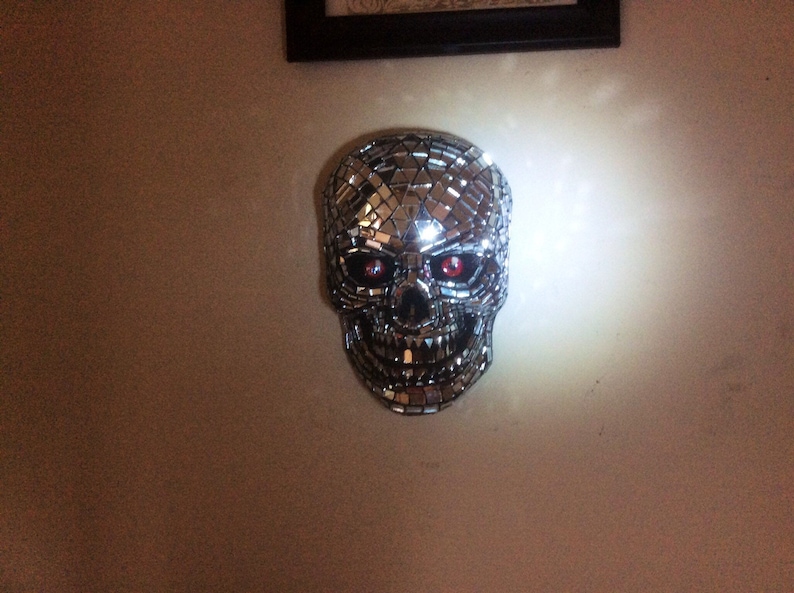 Mosaic Mirrored Concrete Skull