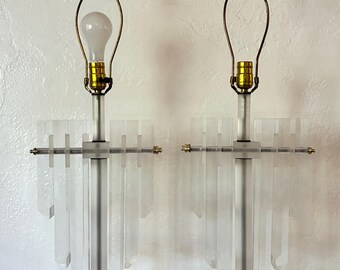 Vintage Lucite Skyscraper Architecture Lamps - A Pair