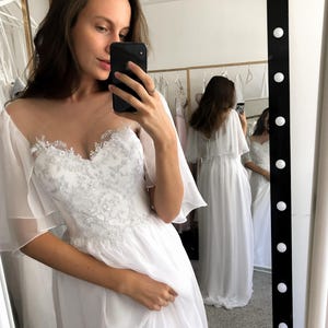 Floral wedding dress, Puff sleeve wedding dress, Embroidered wedding dress, Lace wedding dress, Boho wedding dress, Custom wedding dress,