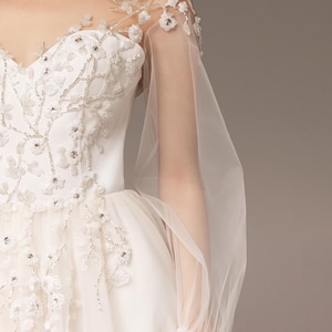 Ivory wedding dress, Beaded wedding dress, Long sleeve wedding dress, A line wedding dress, Floral wedding dress, Custom wedding dress