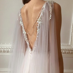 Blush wedding dress, Sequin wedding gown, Romantic wedding dress, Ethereal wedding gown, Custom wedding dress