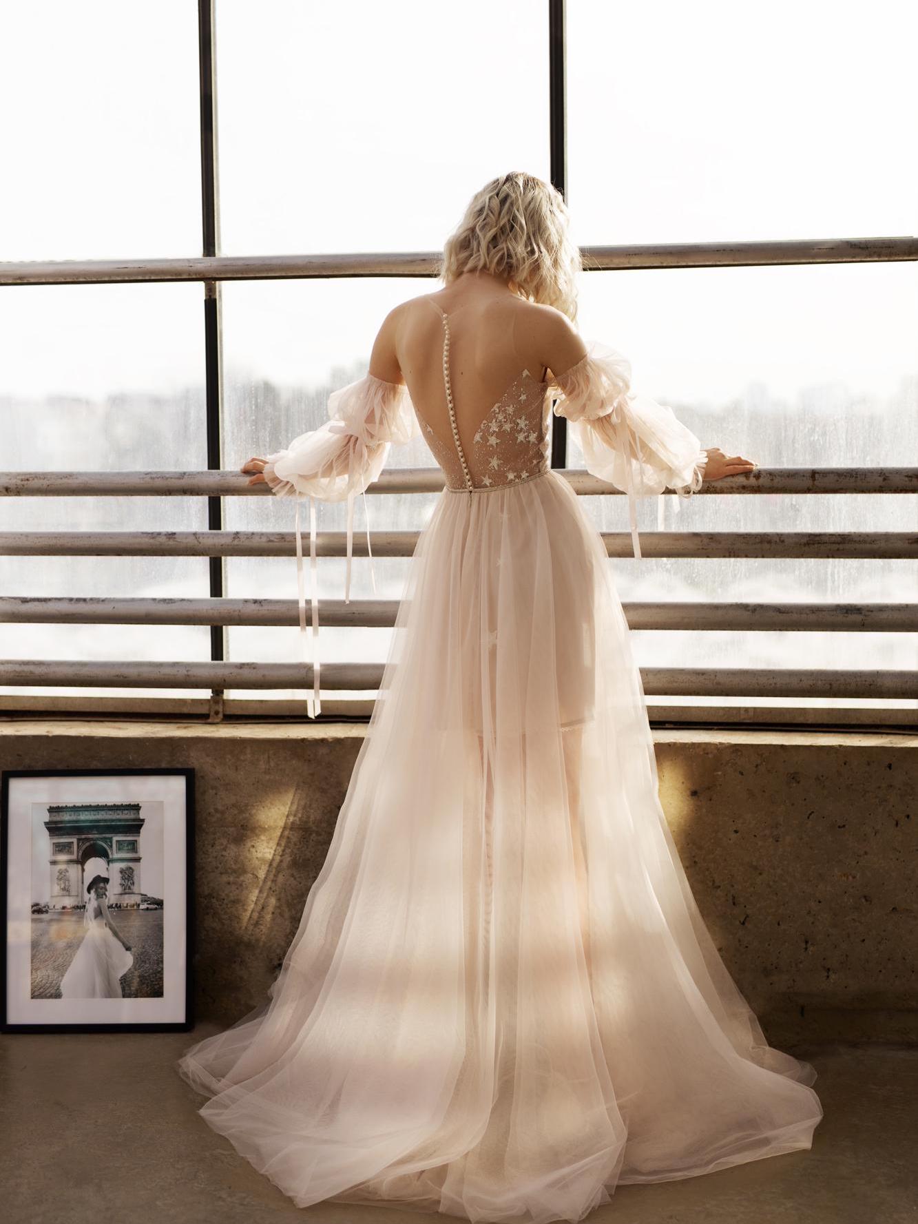 Puff Sleeves Bridal Shower Dressing Pale Yellow Dress Long Puff