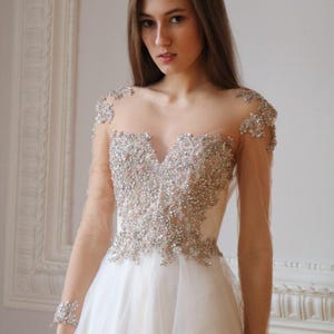Sparkle wedding dress, Fairytale wedding dress, Beaded wedding dress, Tulle wedding dress, Long sleeve wedding dress, Custom wedding dress