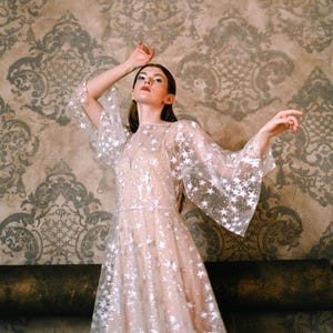 Goth wedding dress, Sparkly wedding gown, Unique wedding dress, Custom wedding dress, A line wedding dress, Long sleeve wedding dress