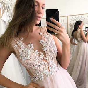 Pink wedding dress, Blush wedding dress, Floral wedding dress, Ethereal wedding dress, Romantic wedding dress