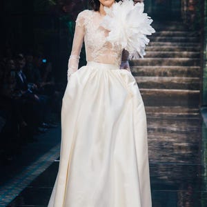 Ivory wedding dress, Satin wedding dress, Long sleeve wedding dress, Lace wedding dress, Princess wedding dress, Modern bridal gown
