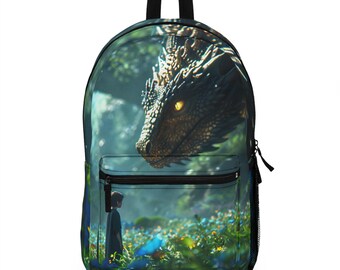 Dragon Landscape Backpack: Customizable Polyester School Bag