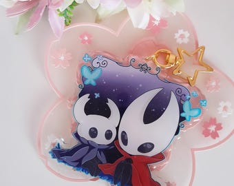 Hollow Knight Silksong Hornet & Knight / Ciondolo / Portachiavi / 3 pollici glitter epossidico