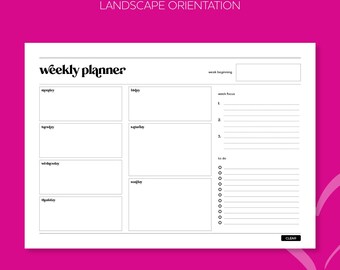 Agenda hebdomadaire, téléchargement immédiat, A4, lettre US, paysage, portrait, PDF à remplir, imprimable