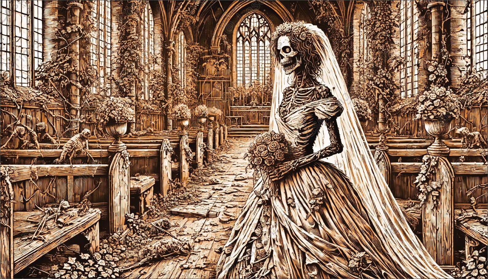 Zombie Bride Laser Engrave Image Laser Burn PNG File 3D Laser Ready