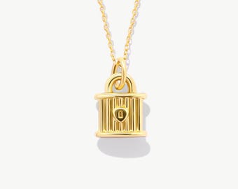 14K Solid Gold Padlock Necklace: Dainty Love Lock Pendant