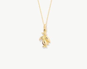 14K Solid Gold Penguin Necklace
