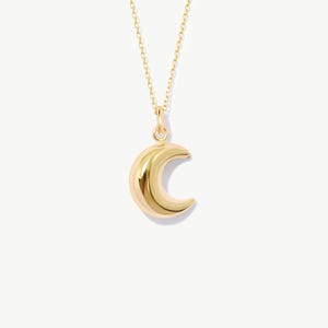 14K Real Solid Gold Crescent Moon Necklace – Dainty Celestial Pendant – Everyday Moon Jewelry Gift for Her – Golden Moon – 14K Gold Moon