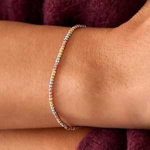 14K Real Solid Gold Tri-Color Beaded Bracelet | Colorful Trendy Handmade Jewelry