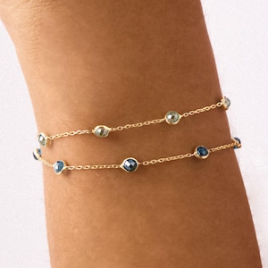 14K Solid Gold London Blue Topaz Personalized Bracelet