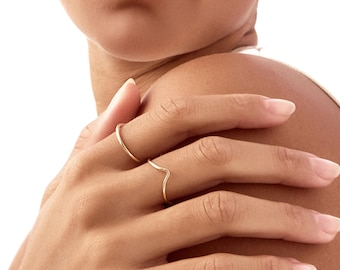 14K Solid Gold Stacking Ring Set - Modern Minimalist Design