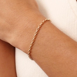 14k Solid Gold Box Chain Bracelet - Yellow, Rose, White Gold