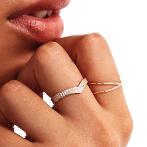 14K Solid Gold Wishbone Ring,  V Shape Gold Ring, Stackable Wishbone Band, Minimalist Gold Ring