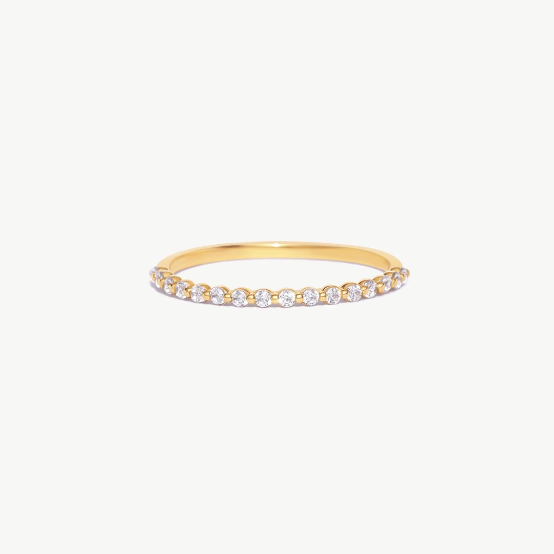 14K Solid Gold Diamond Eternity Ring - Stacking Wedding Band - Etsy