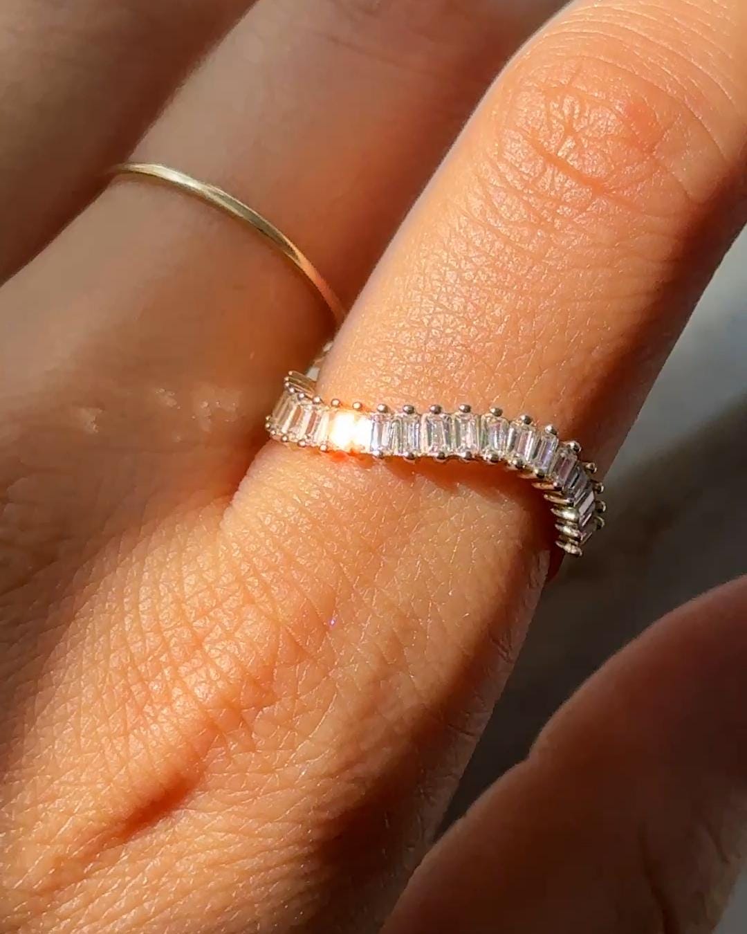 14K Solid Gold Baguette Lab Diamond Eternity Band: Wave Wedding Ring - Etsy