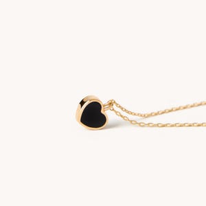 14kt Gold Black Heart Necklace, Small Heart Necklace, Black Heart Pendant, Gold Heart, Heart Necklace, Gold Heart Necklace,