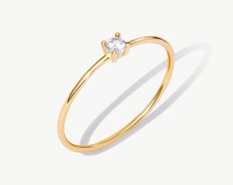 Anillo solitario de oro macizo de 14 quilates: delicado anillo de promesa