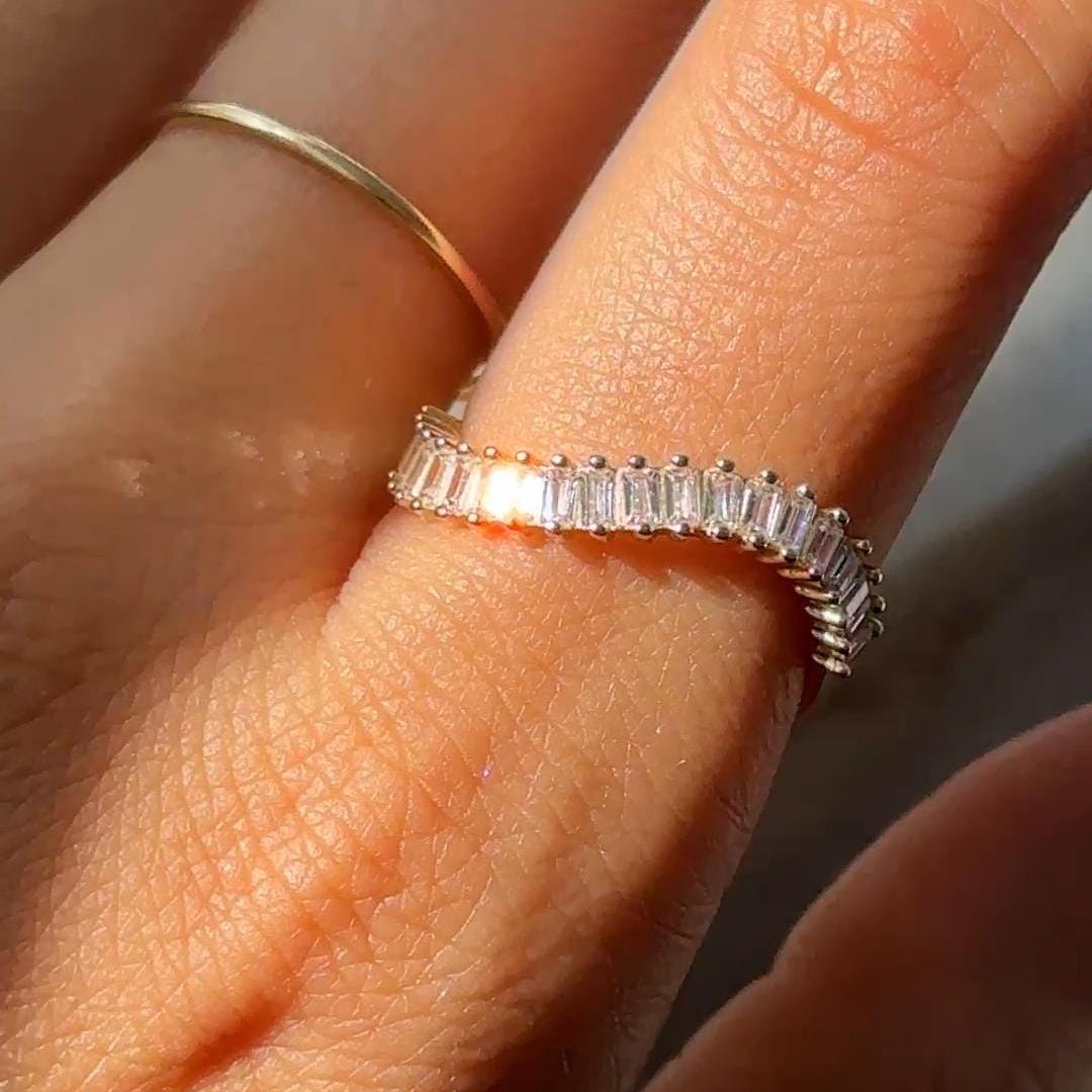 14K Solid Gold Baguette Diamond Eternity Band, Wedding Ring - Etsy