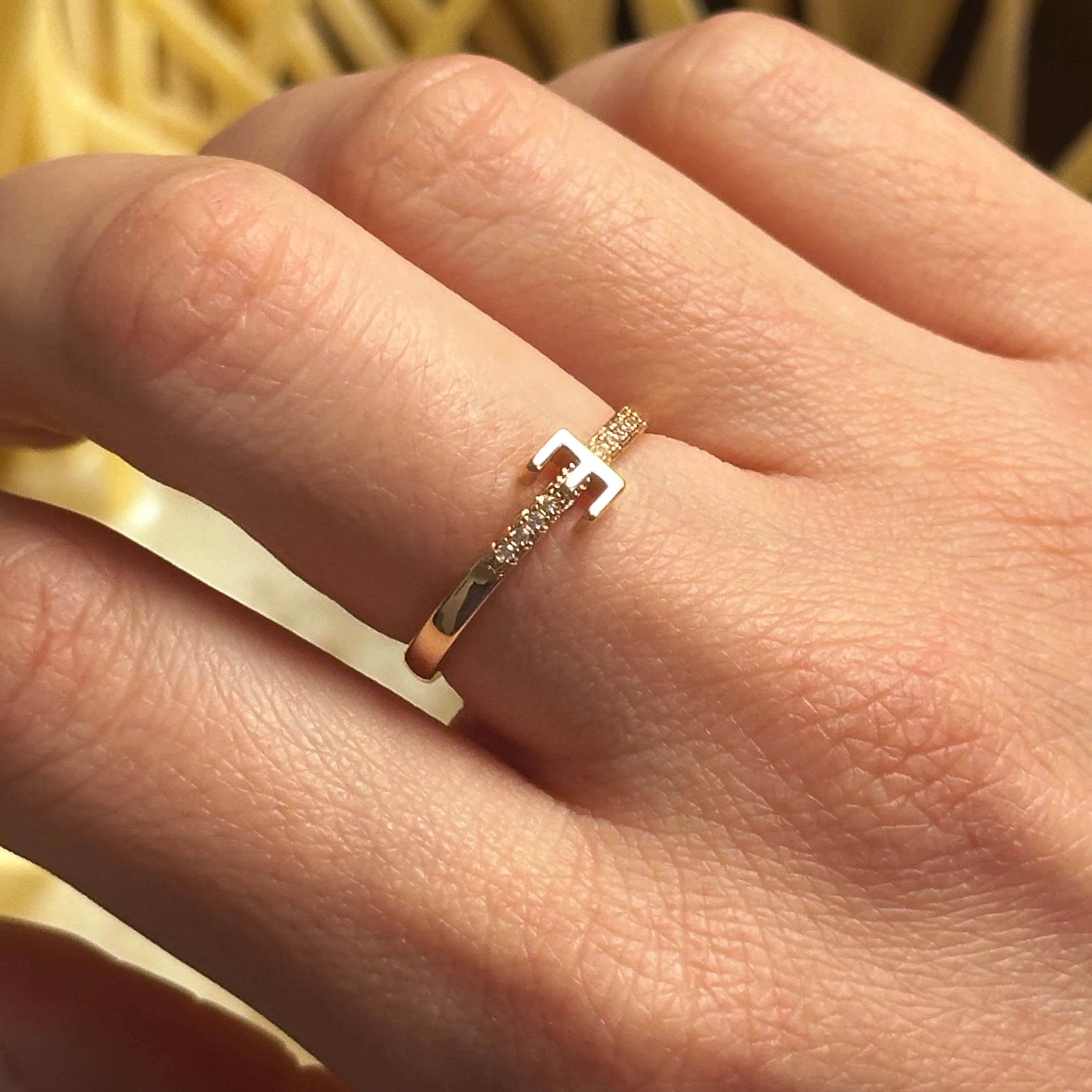 14K Solid Gold Custom Initial Ring - Etsy