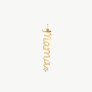 14K Solid Gold Diamond Mama Charm Necklace - Gift for Mom