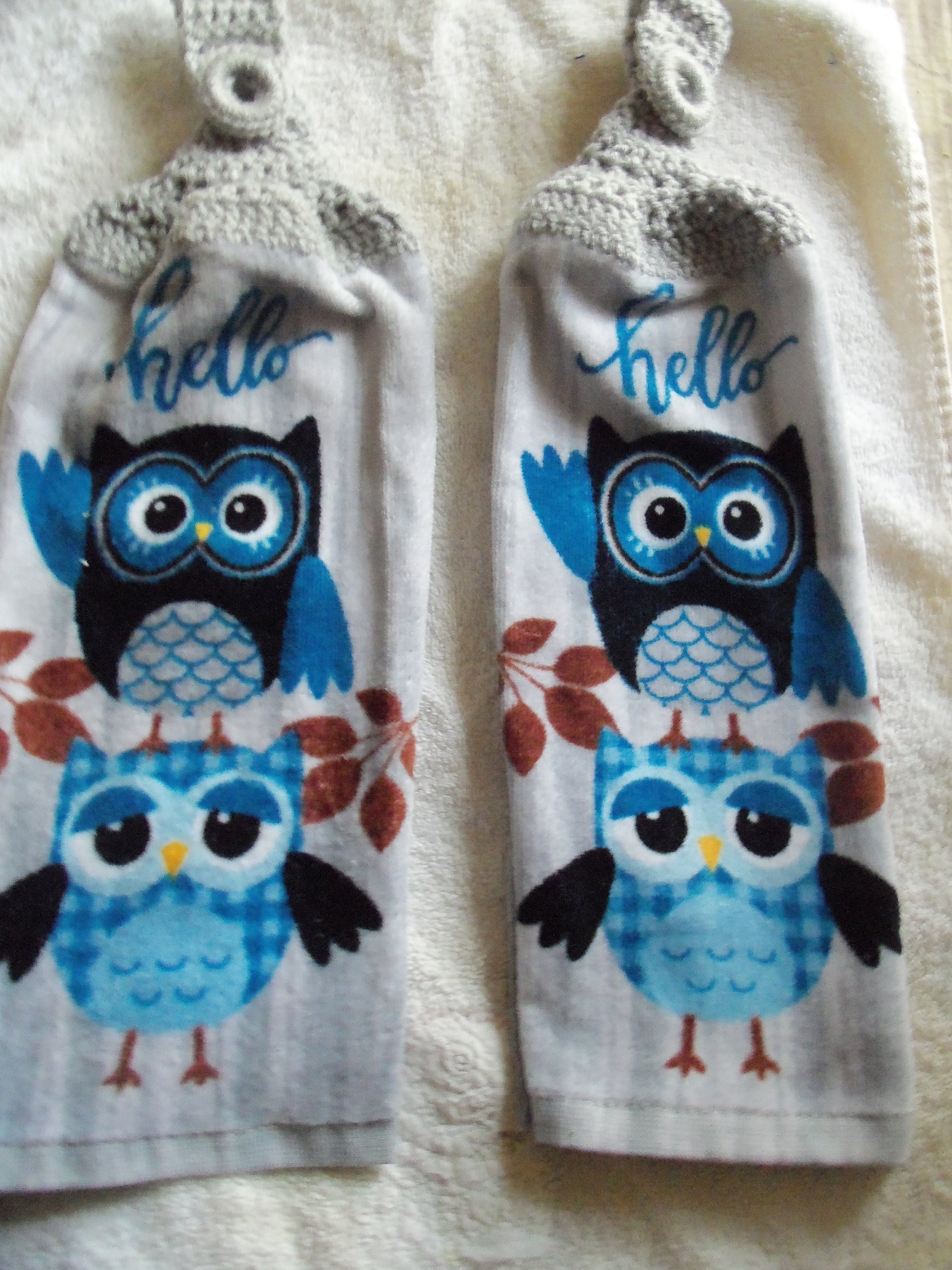 Búho Diseño Cocina Toallas Colgantes Verde Azulado & Azul 2 | Etsy
