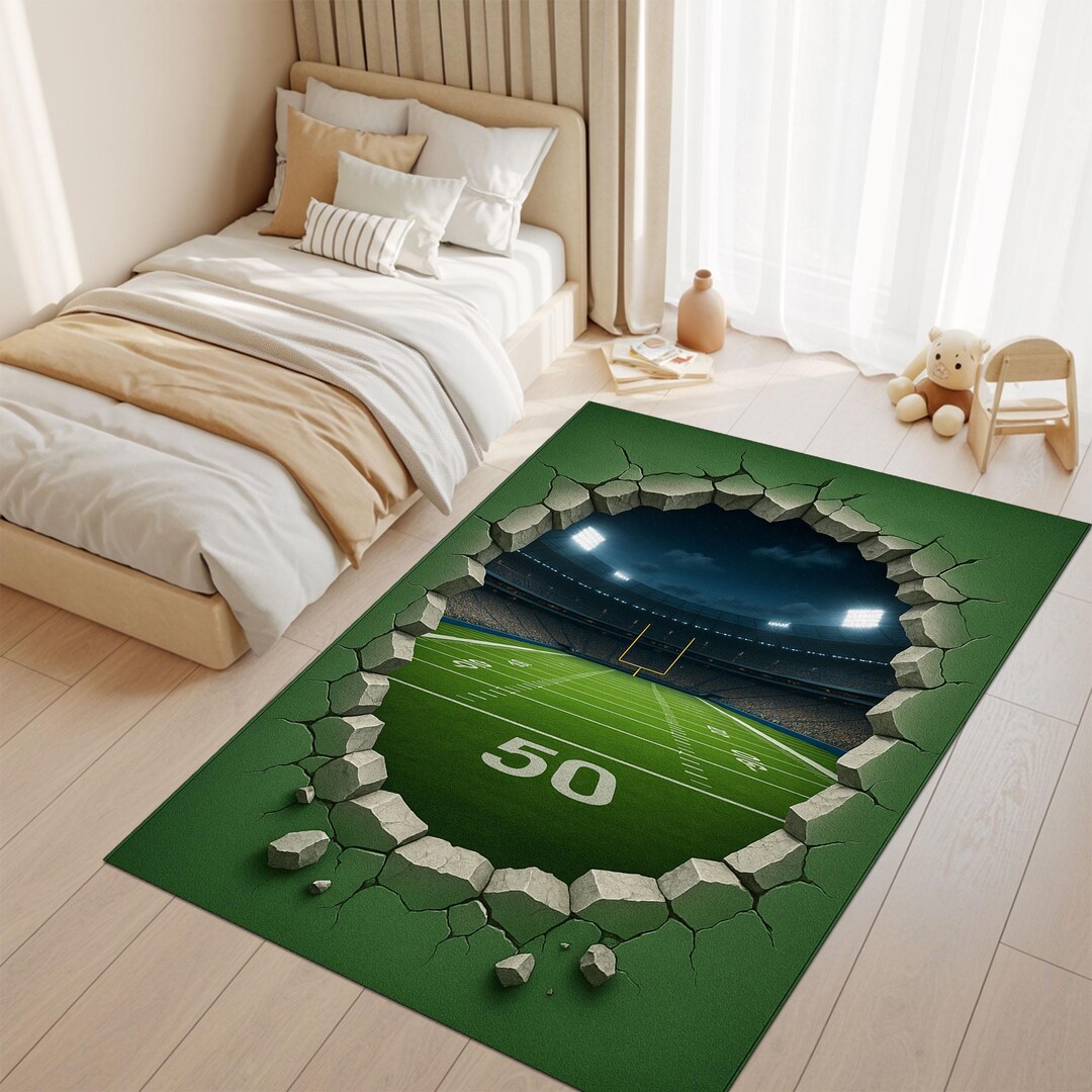 3D Football Field Rug: Kids Sports Room Decor, American Stadium Carpet ...