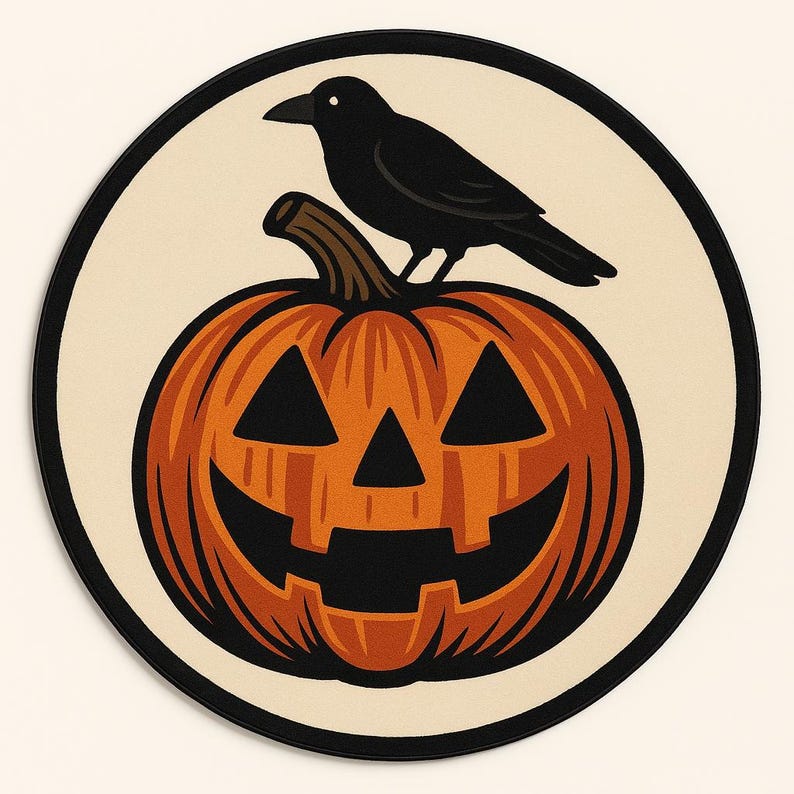 ハロウィンラグ、カボチャのフロアマット、ジャック・オー・ランタンのデコレーション、不気味な円形ラグ、秋の家庭用カーペット、ハロウィンパーティーマット、お祝いの季節のラグ P-5
