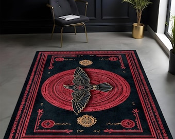 Alfombra gótica Raven: alfombra lavable de estilo vintage en rojo y negro