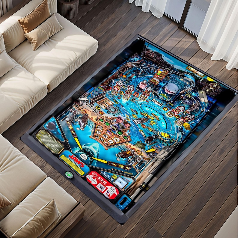 Jaws Pinball Rug: Gamer Room Arcade Decor, Non-slip Polyester - Etsy