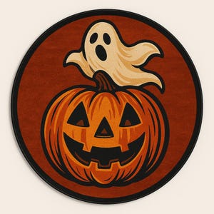 ハロウィンラグ、カボチャのフロアマット、ジャック・オー・ランタンのデコレーション、不気味な円形ラグ、秋の家庭用カーペット、ハロウィンパーティーマット、お祝いの季節のラグ P-4