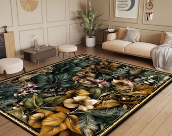 Alfombra botánica para exteriores, alfombra verde floral para jardín, impermeable para patio, balcón, porche o sala de estar, con decoración de plantas estilo cottagecore.